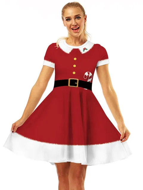 Amy Fashion - Christmas Casual Vintage O-neck Short Sleeve A-Line Vestidos