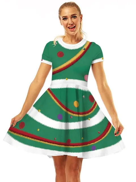 Amy Fashion - Christmas Casual Vintage O-neck Short Sleeve A-Line Vestidos