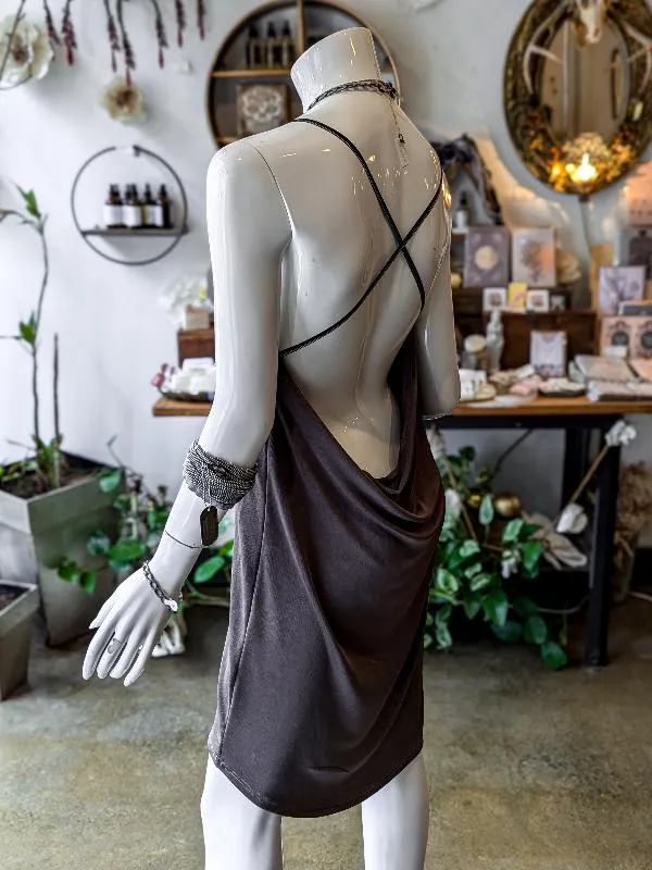 Bianca Rachele Slinky Cowl Back Cocktail Dress | Taupe