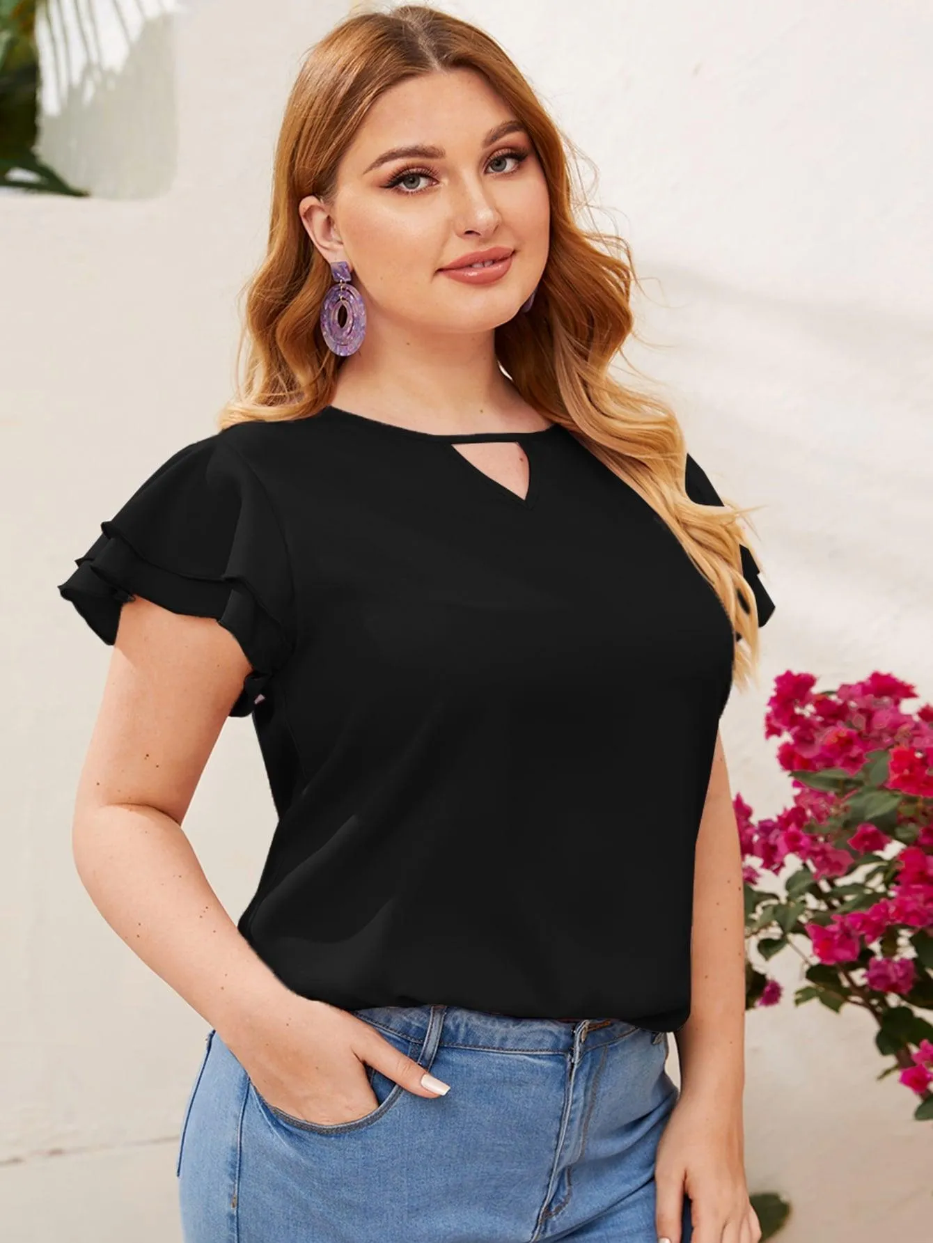 Blusa Com Manga Em Camadas Plus Size - Evie