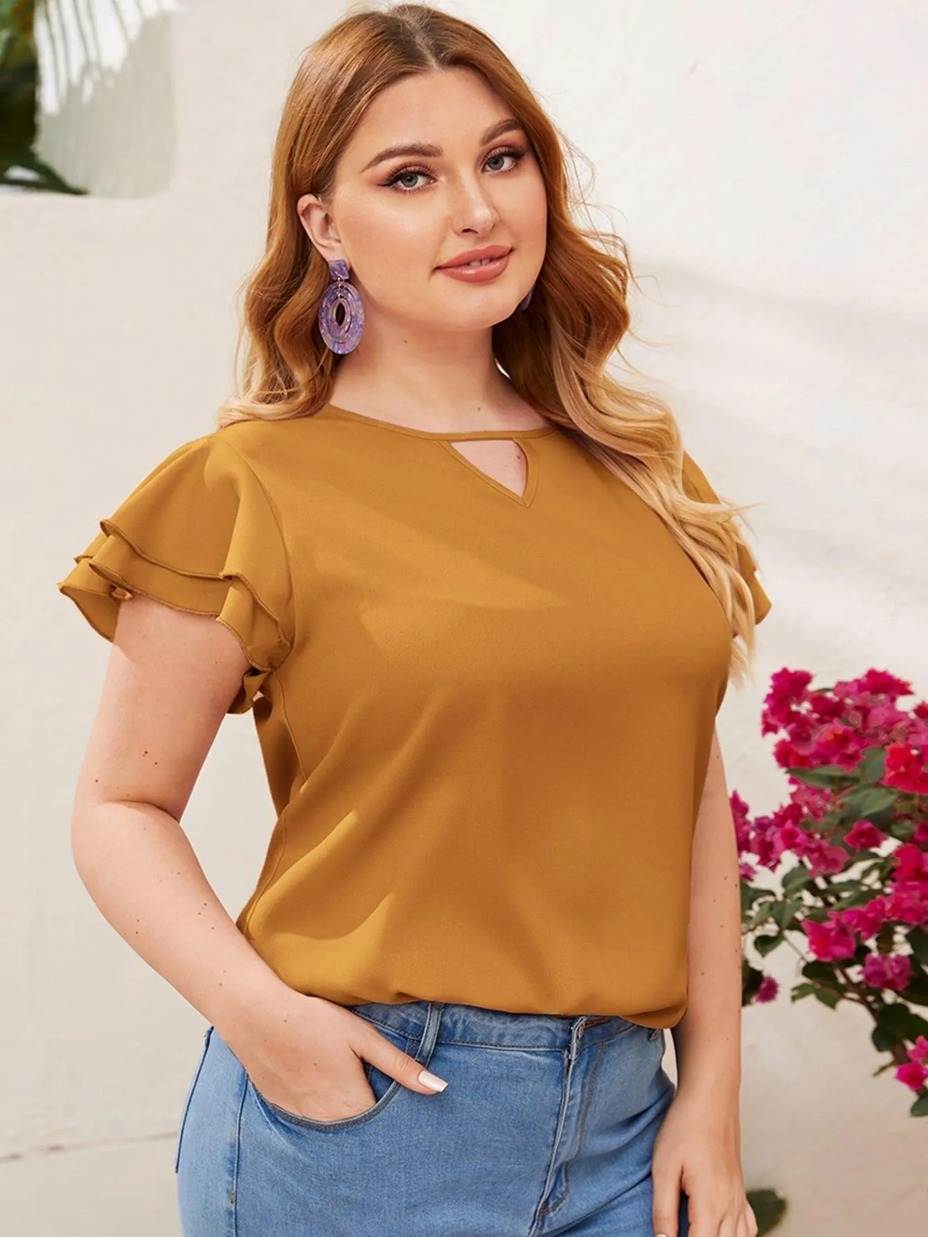 Blusa Com Manga Em Camadas Plus Size - Evie