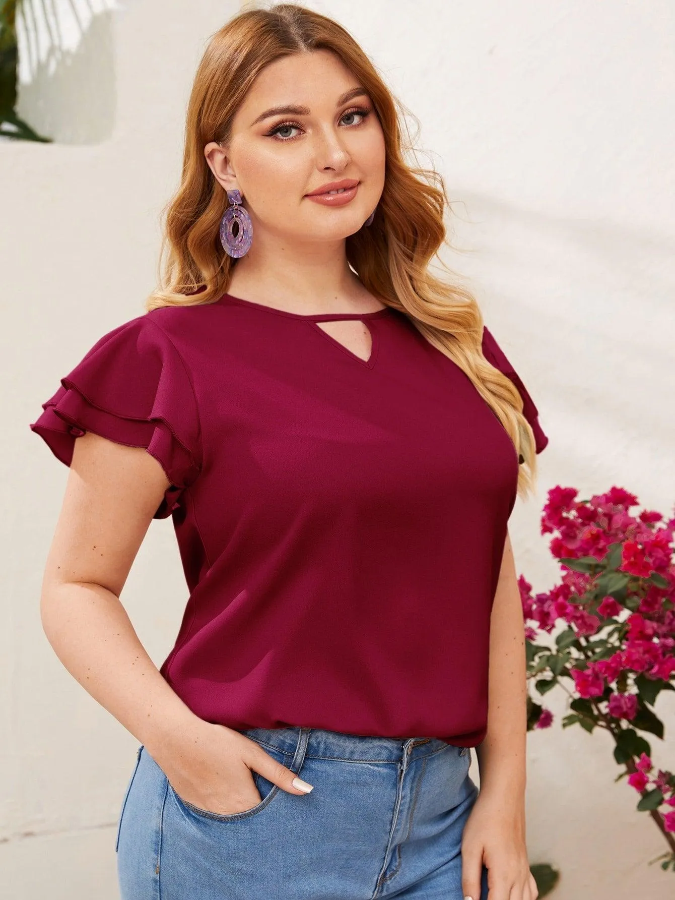 Blusa Com Manga Em Camadas Plus Size - Evie