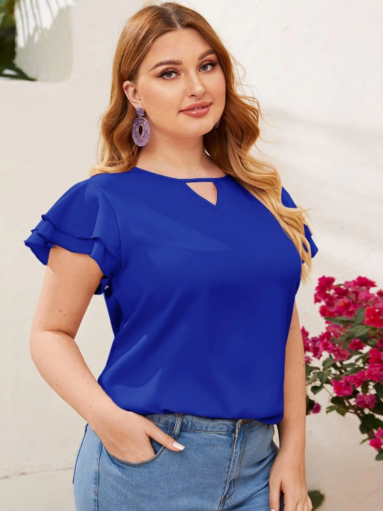 Blusa Com Manga Em Camadas Plus Size - Evie