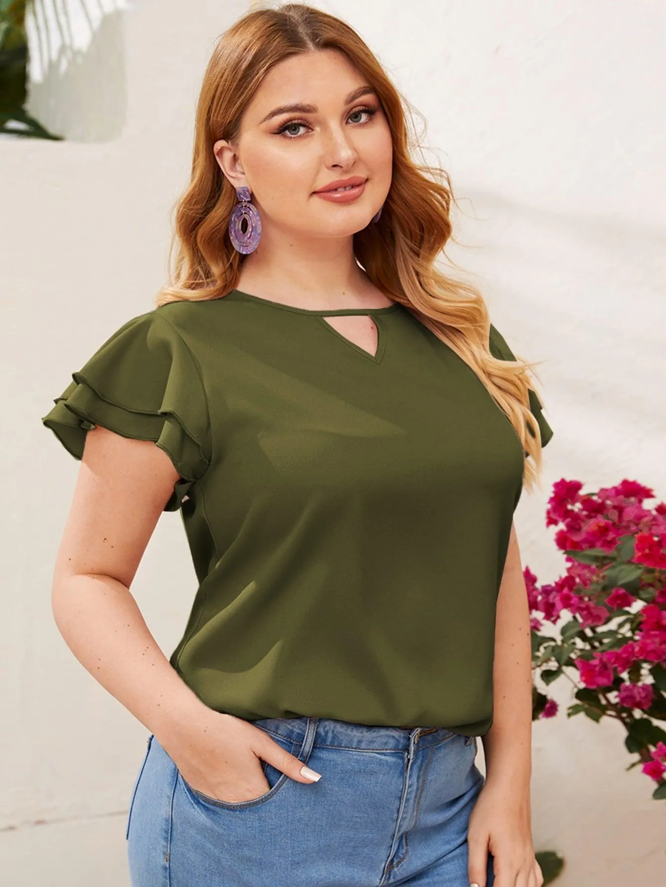 Blusa Com Manga Em Camadas Plus Size - Evie