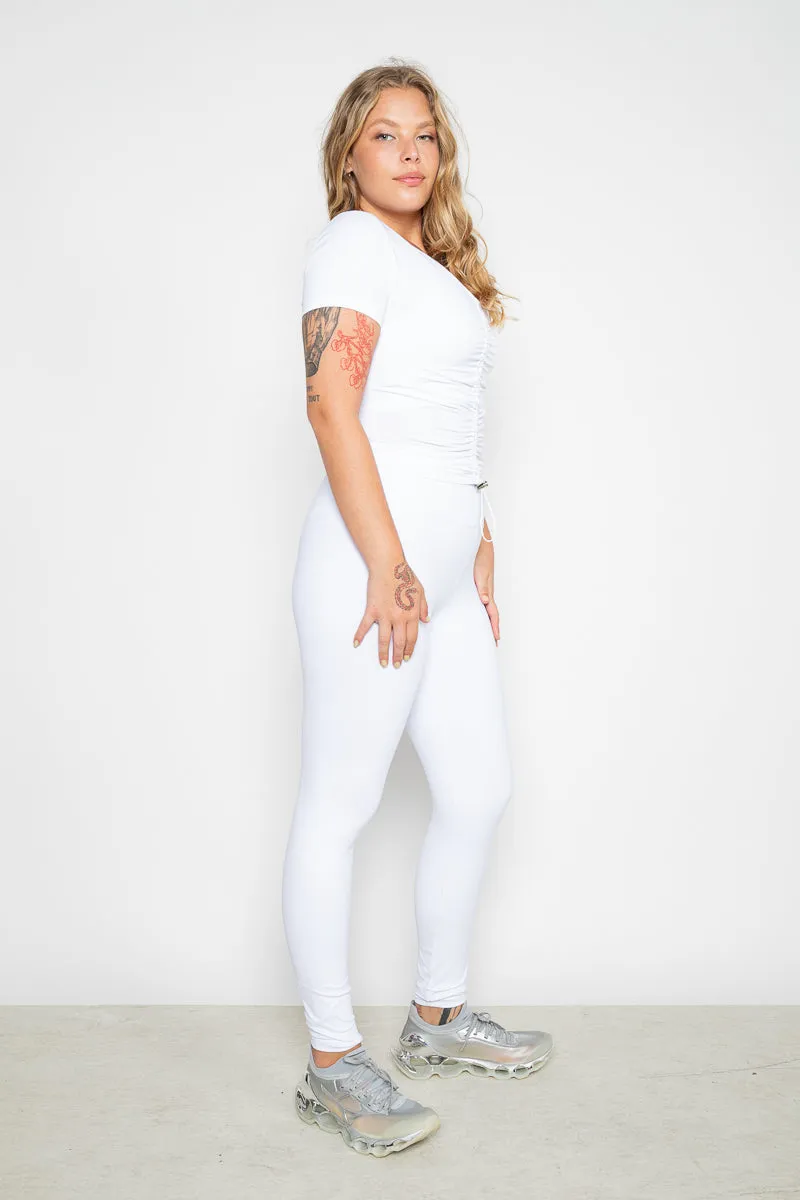 Blusa cropped Alegria franzida com proteção UV - Branco