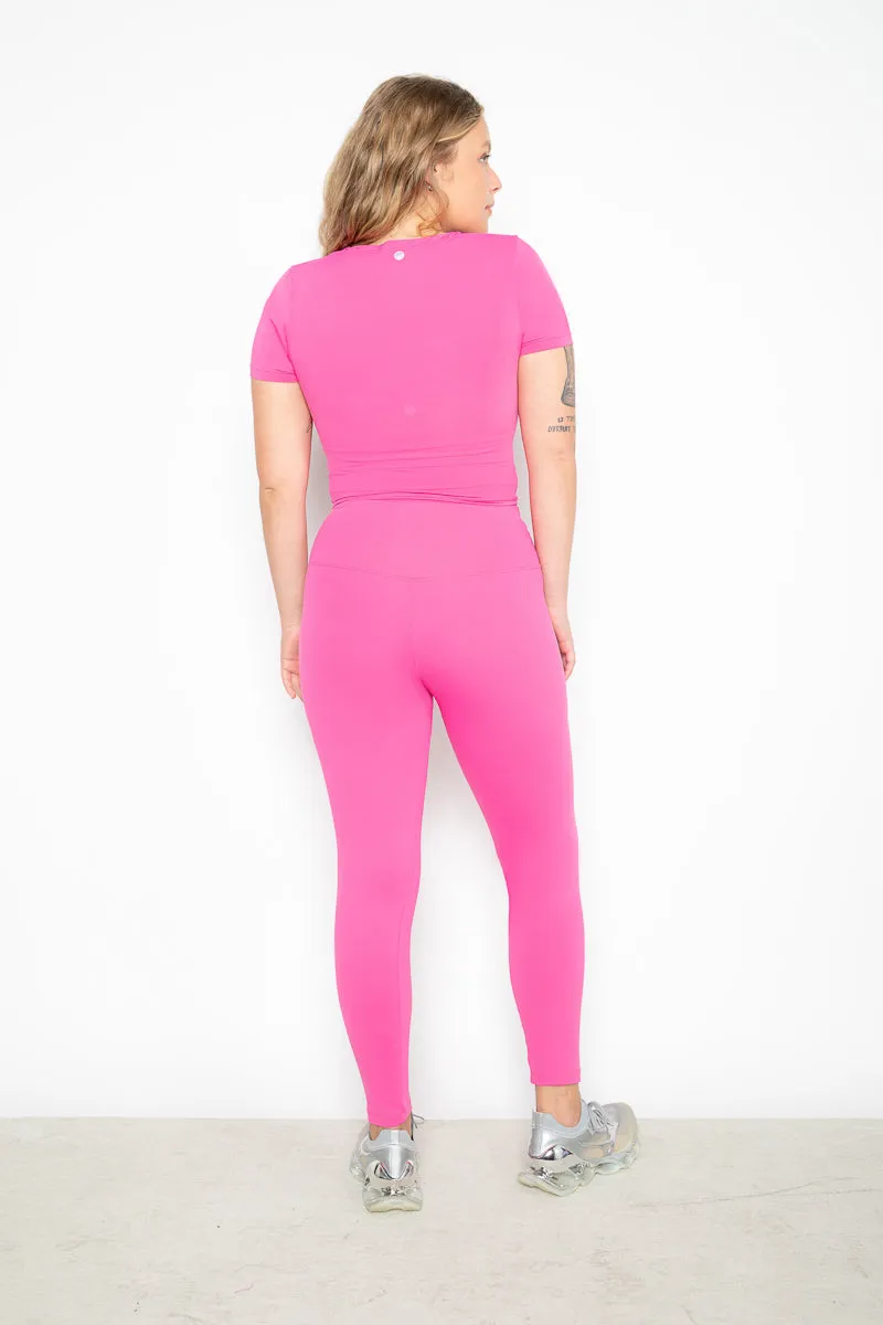 Blusa cropped Alegria franzida com proteção UV - Rosa