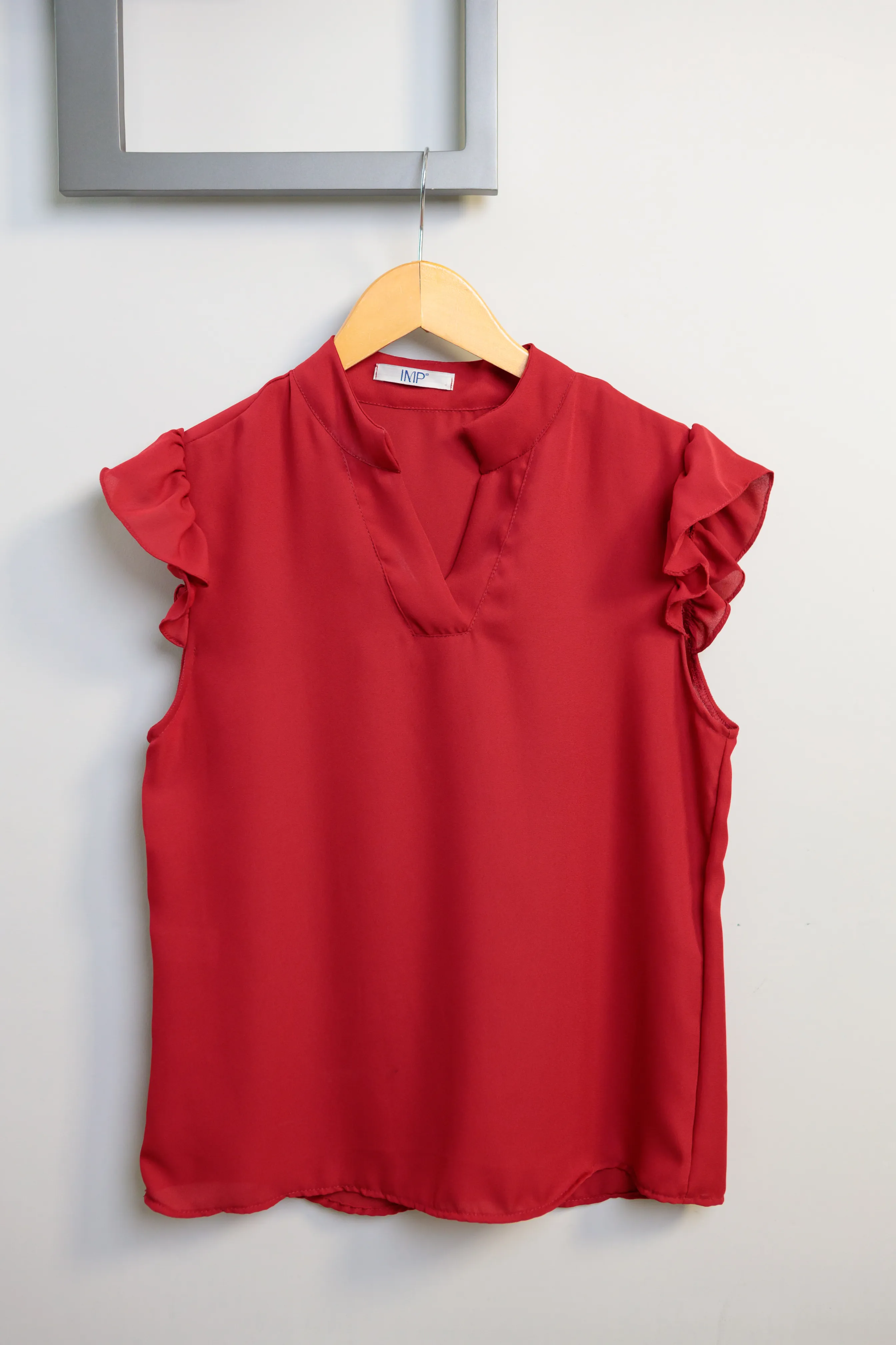 Blusa Decote "V" Babados Manga Taina Marsala