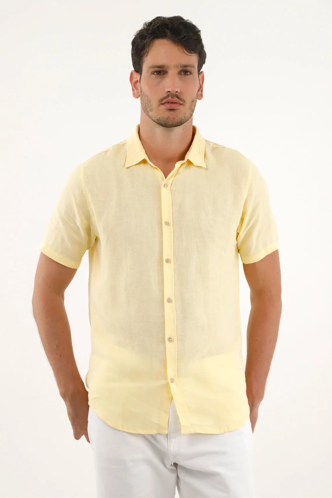 Camisa amarilla en 100% lino para hombre