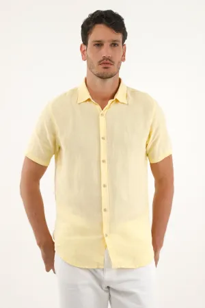 Camisa amarilla en 100% lino para hombre