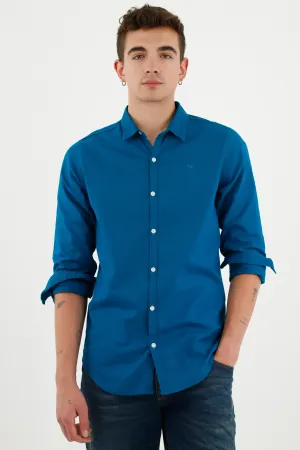 Camisa azul en lino para hombre