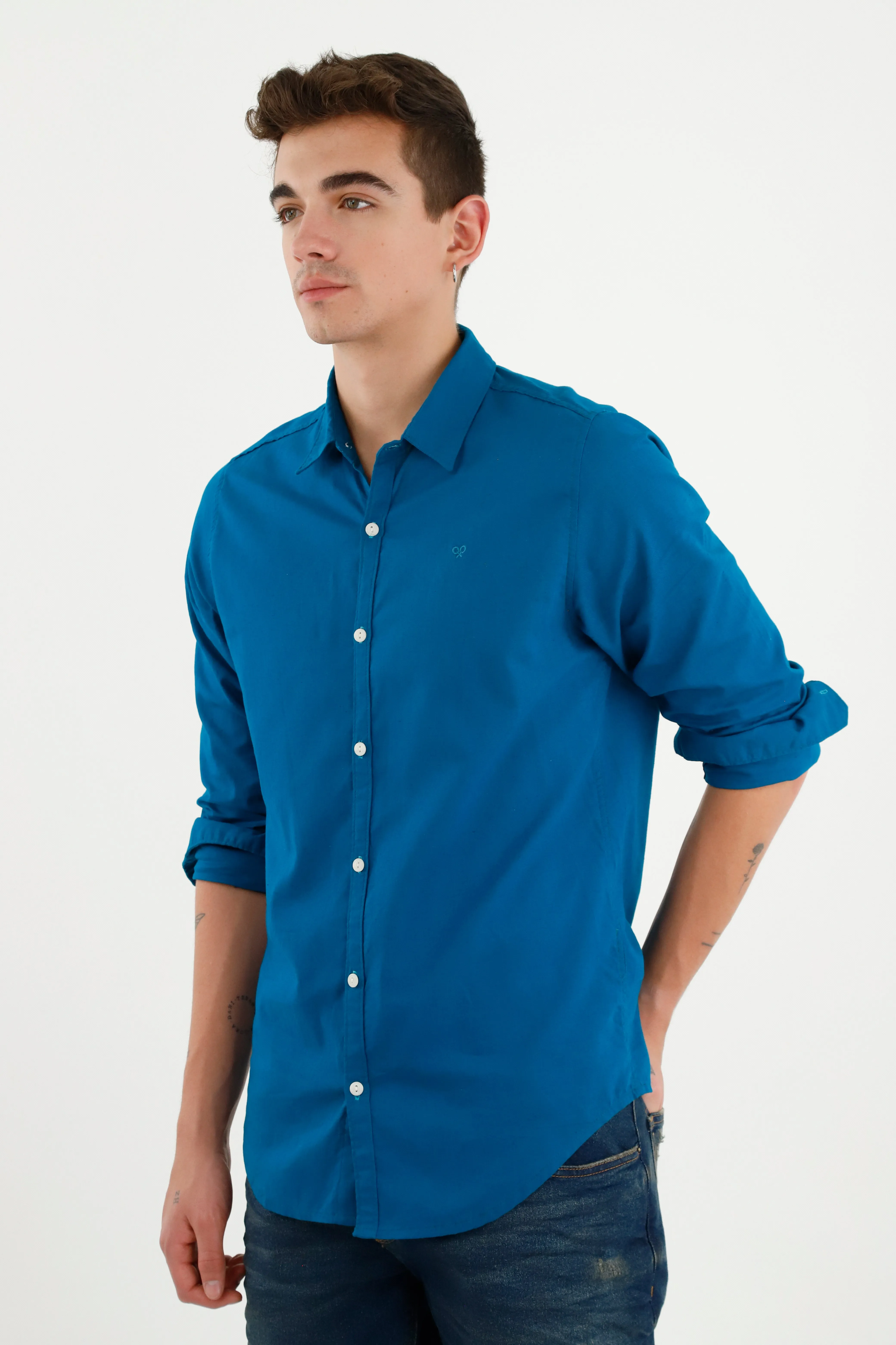 Camisa azul en lino para hombre