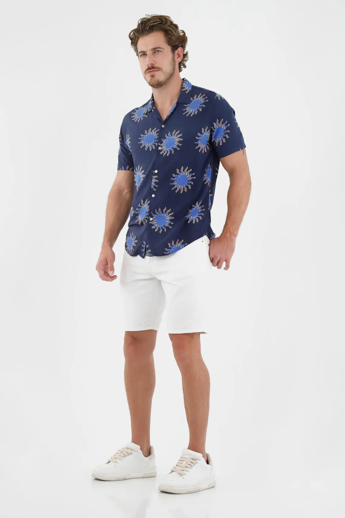 Camisa azul manga corta para hombre