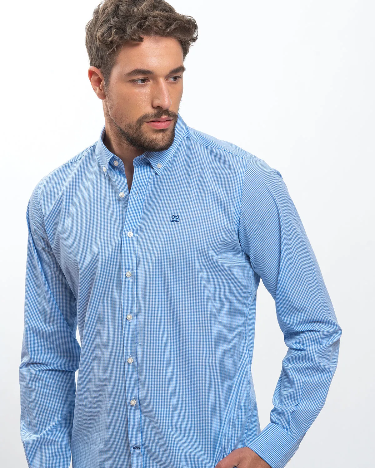 Camisa Cuadros Vichy Celeste