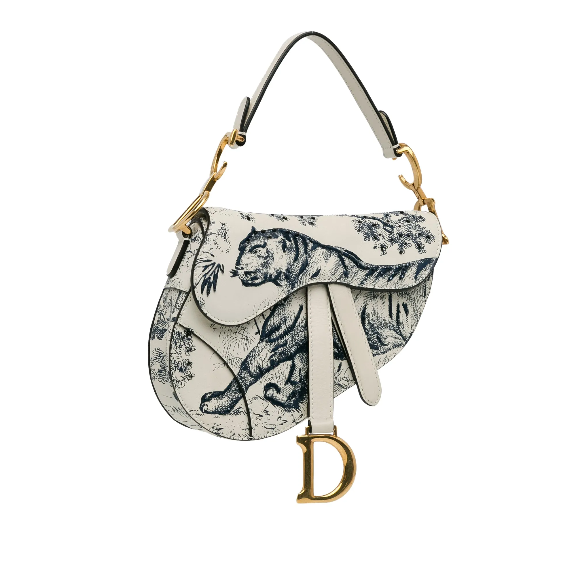 Dior Toile De Jouy Saddle Bag Mini White Calfskin