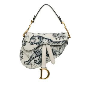 Dior Toile De Jouy Saddle Bag Mini White Calfskin