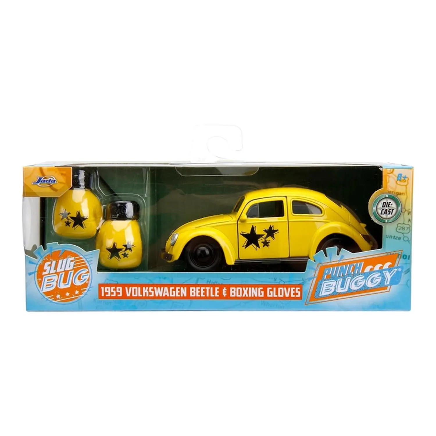 Jada Toys Vehículo 1959 Volkswagen Beetle & Boxing Gloves Amarillo Escala 1:32 Punch Buggy