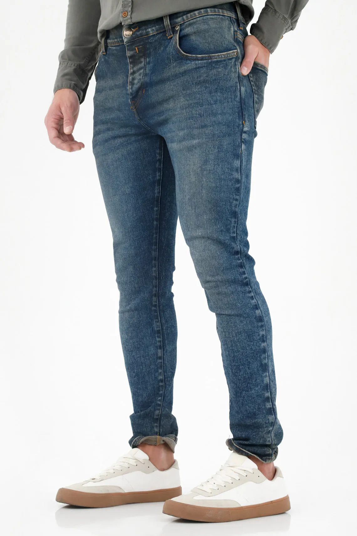 Jean con manualidad láser azul para hombre