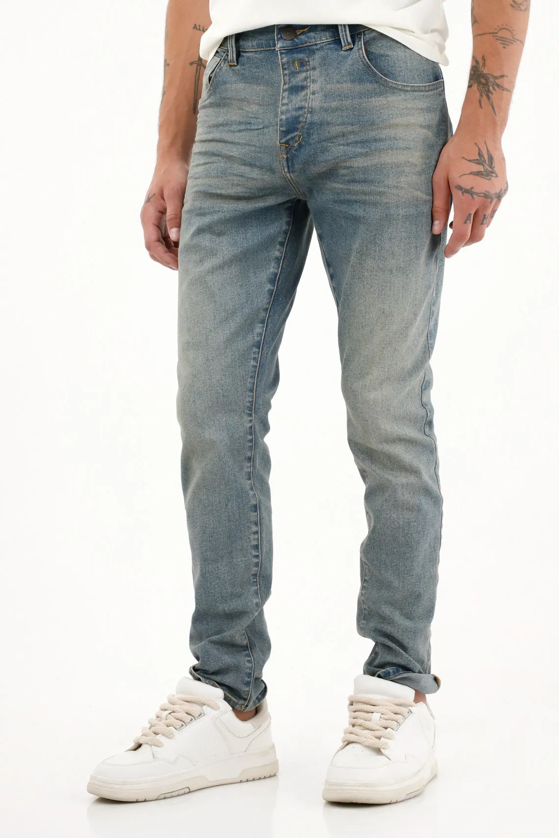 Jean Super Skinny azul con arrugas 3D para hombre