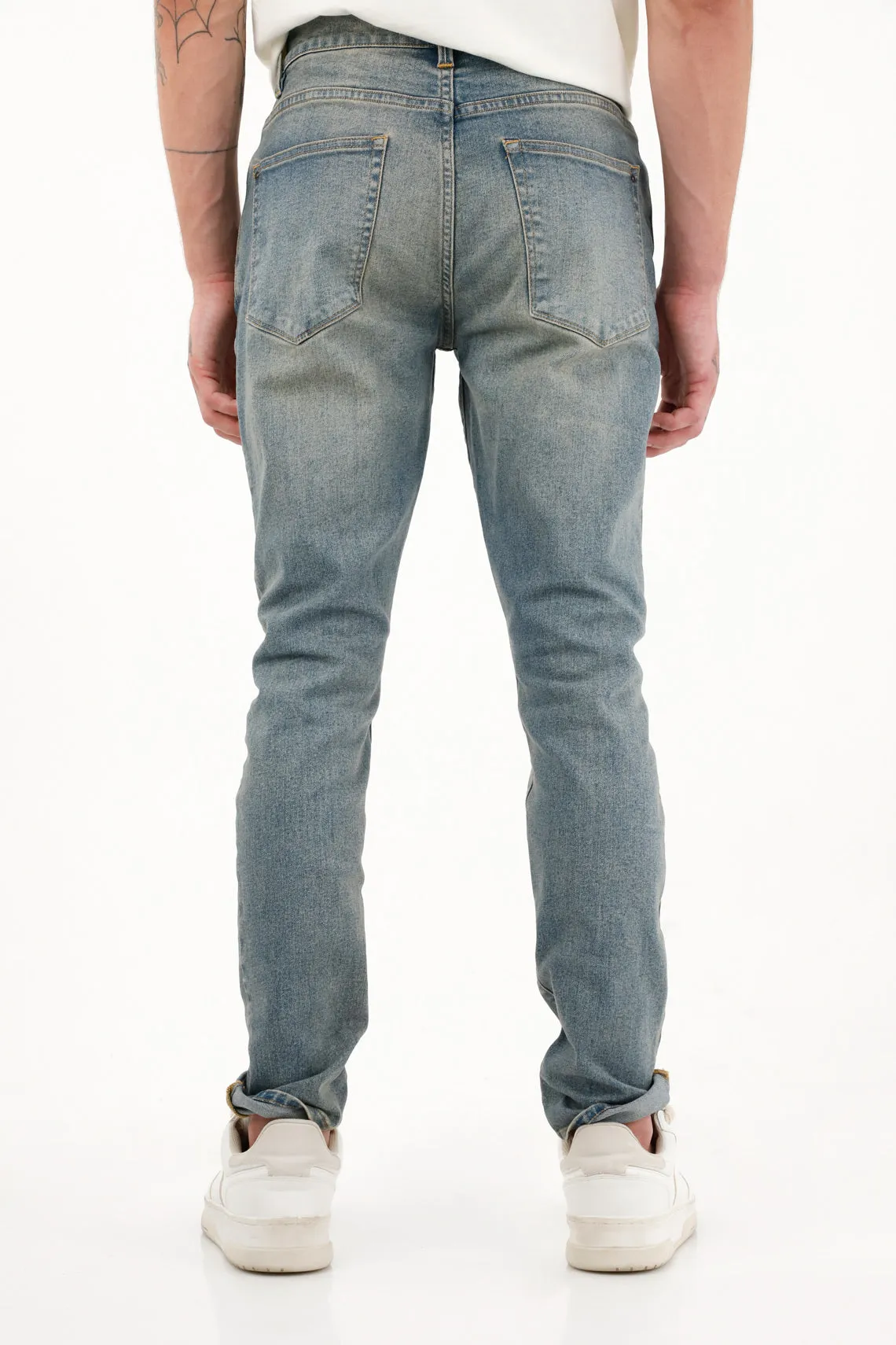 Jean Super Skinny azul con arrugas 3D para hombre