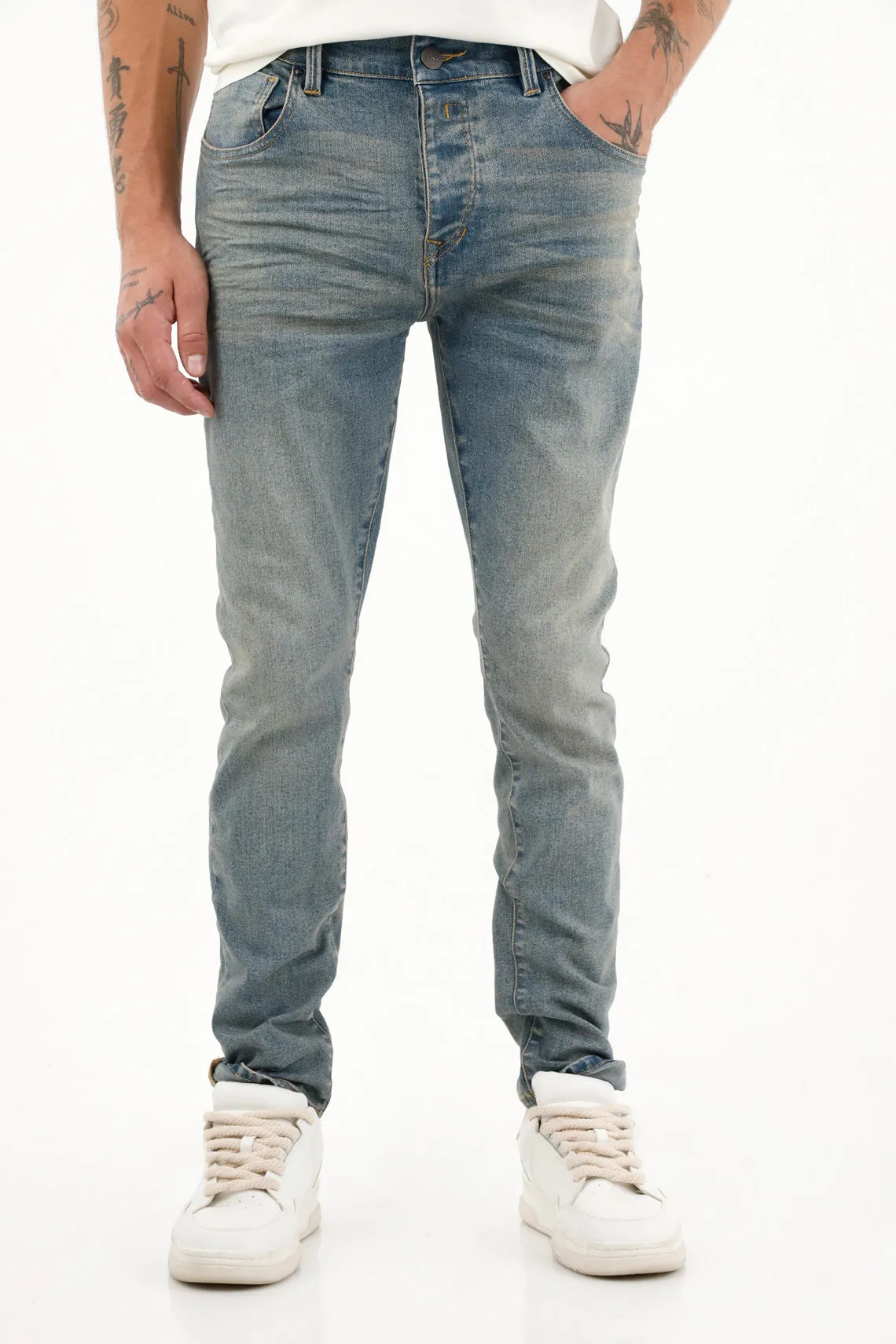 Jean Super Skinny azul con arrugas 3D para hombre