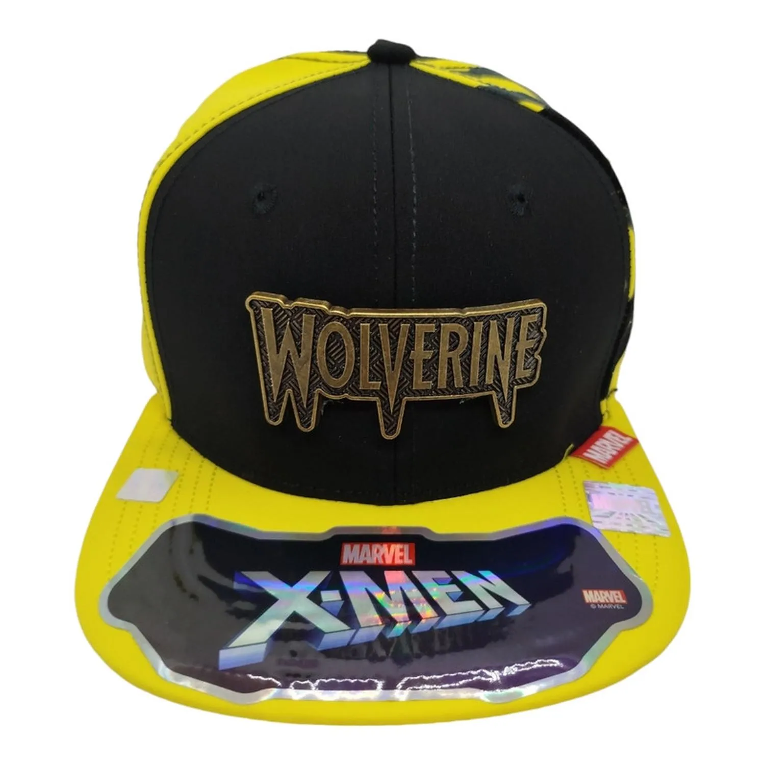 Kndit Caps Gorra Negra Camuflaje Amarillo Visera Amarilla Placa Bronce Letras Wolverine X-Men