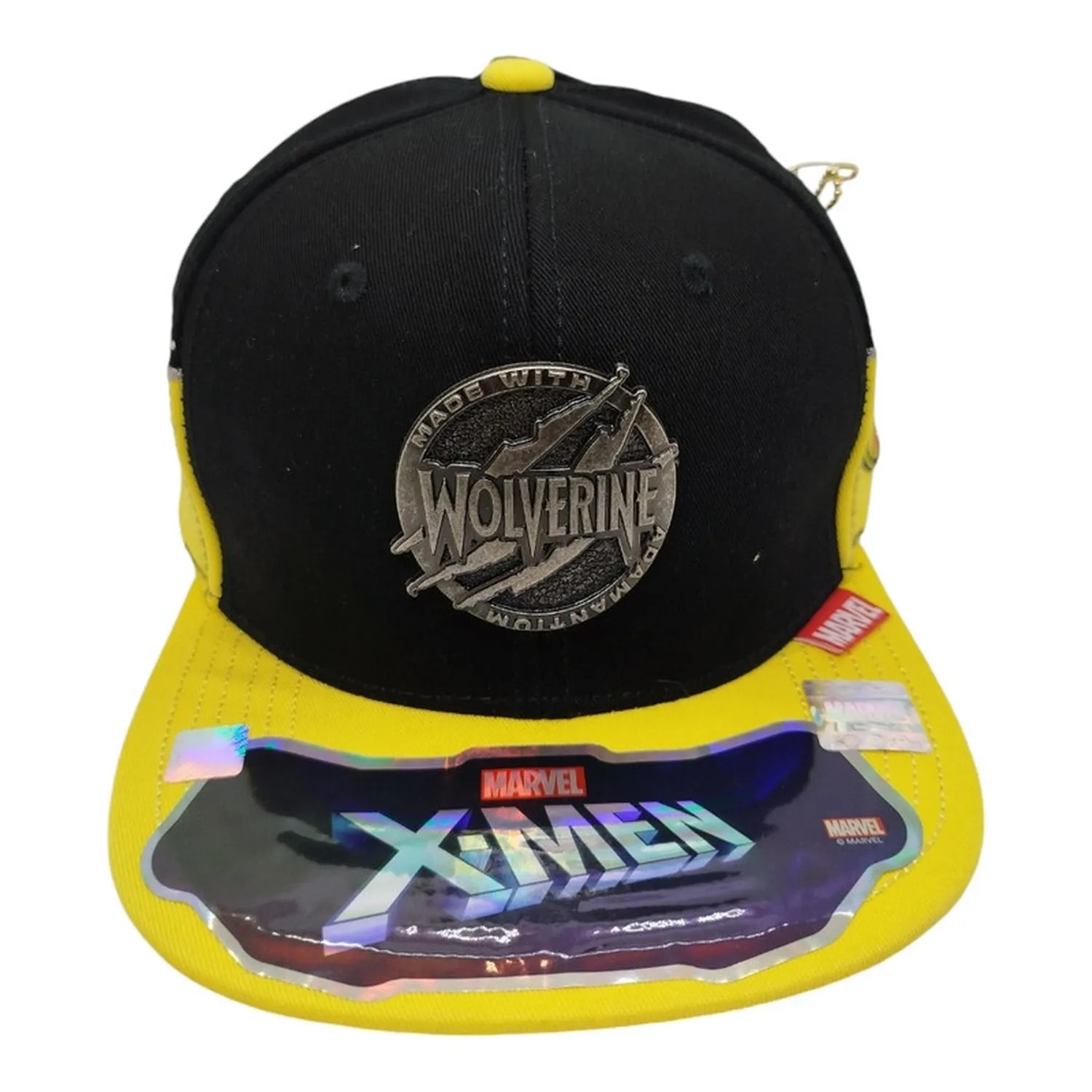 Kndit Caps Gorra Negra Con Amarillo Placa Plateada Made With Adamantium X-Men