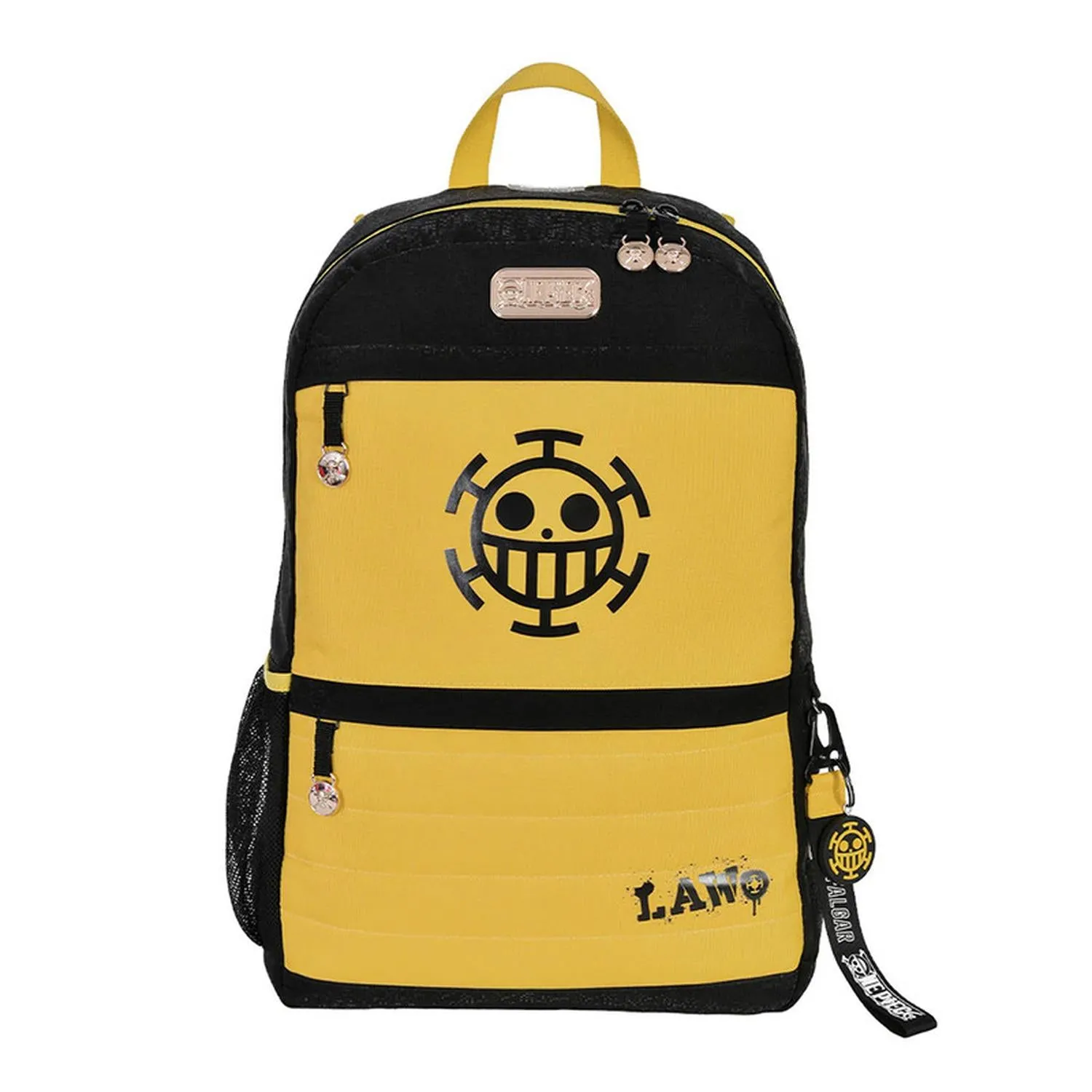 Newly Arrived KEE Pack Backpack in Black and Yellow with Trafalgar Law One Piece Shield Design