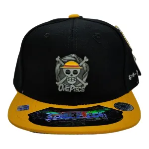 New Arrival Kndit Caps Gorra Negra Con Amarillo Placa Bronce Logo Luffy Con Cuerda One Piece