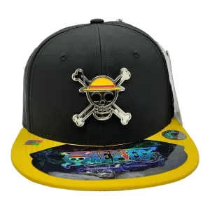 New Arrival Kndit Caps Gorra Negra Con Amarillo Placa Plateada Luffy Sombrero Amarillo One Piece