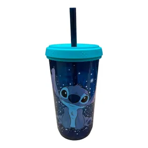 New Arrival Siglo 21 Vaso Azul Con Tapa Turquesa Y Popote Stitch Estrellas Lilo & Stitch