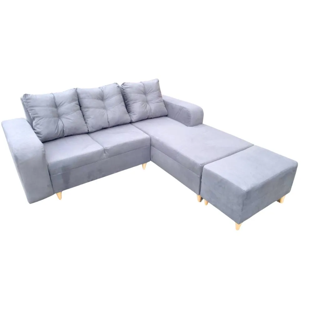 Sofa en L Turquia   Puff Tela Antifluido Gris Plata