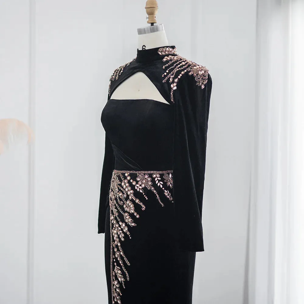 Vestido de Festa Longo ALL Black com Detalhes Rosa - Modelo Especial