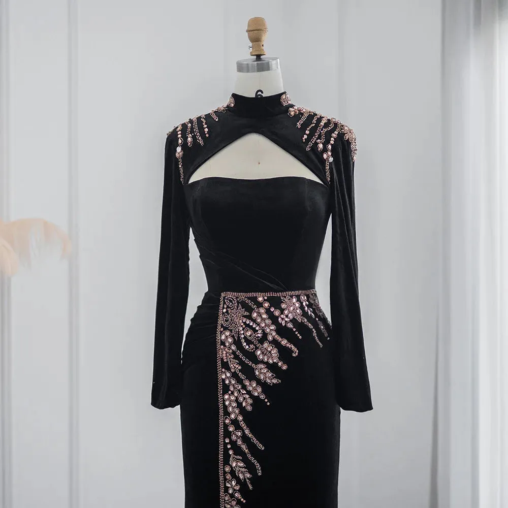 Vestido de Festa Longo ALL Black com Detalhes Rosa - Modelo Especial