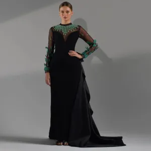 Vestido de Festa Longo Preto Majestoso com Detalhes Cristal - Modelo Especial