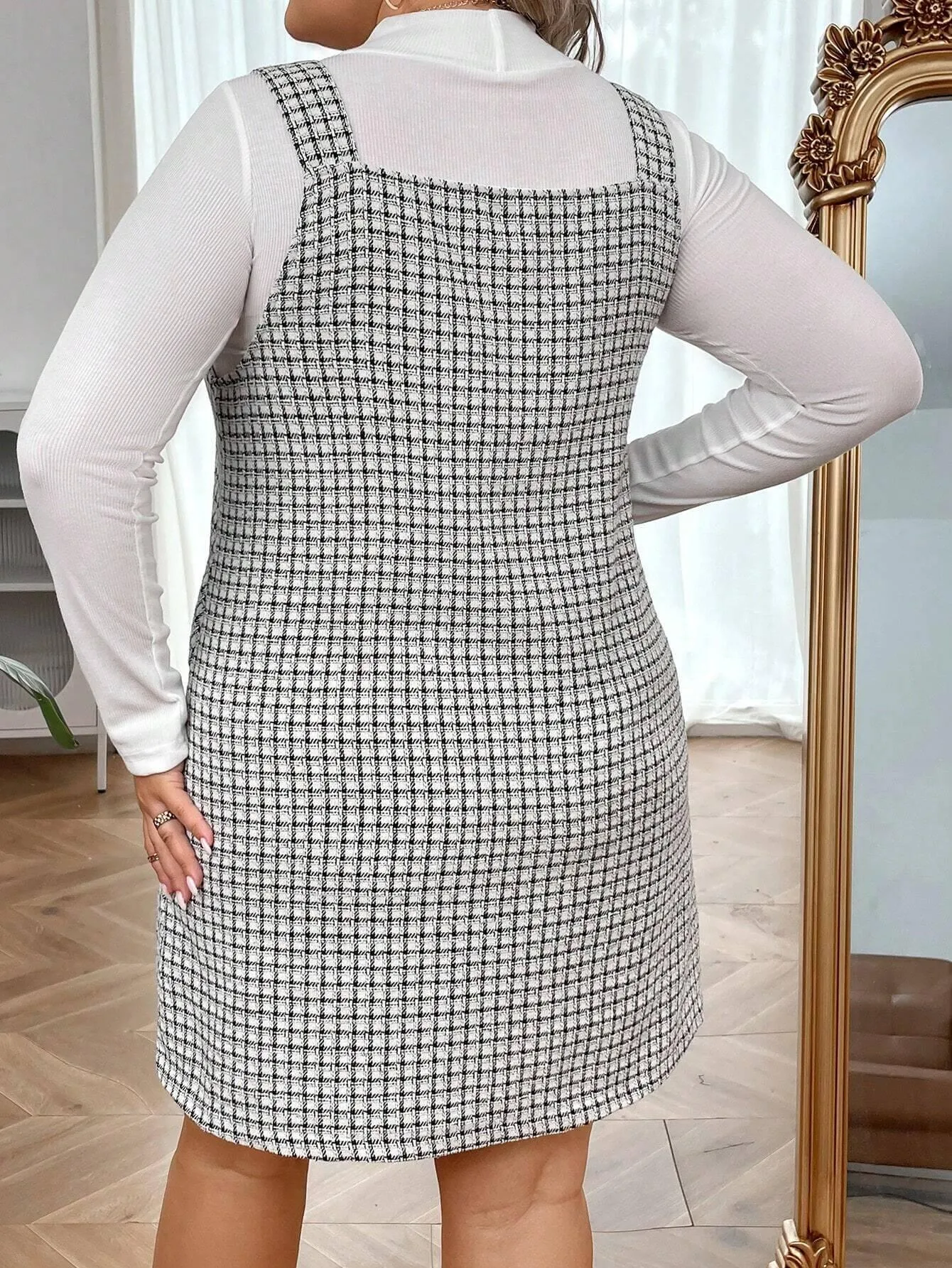 Vestido De Tricô Solto Xadrez Plus Feminino - Meredith