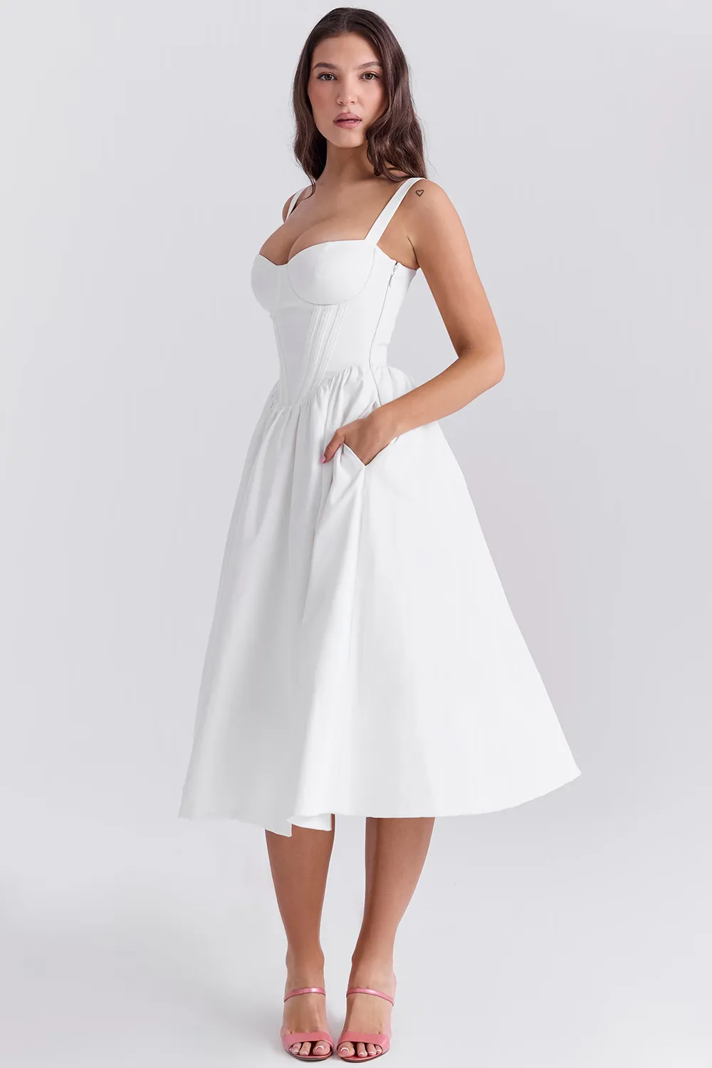 Vestido Midi Branco Modelador de Lyocell Modelo Kelly