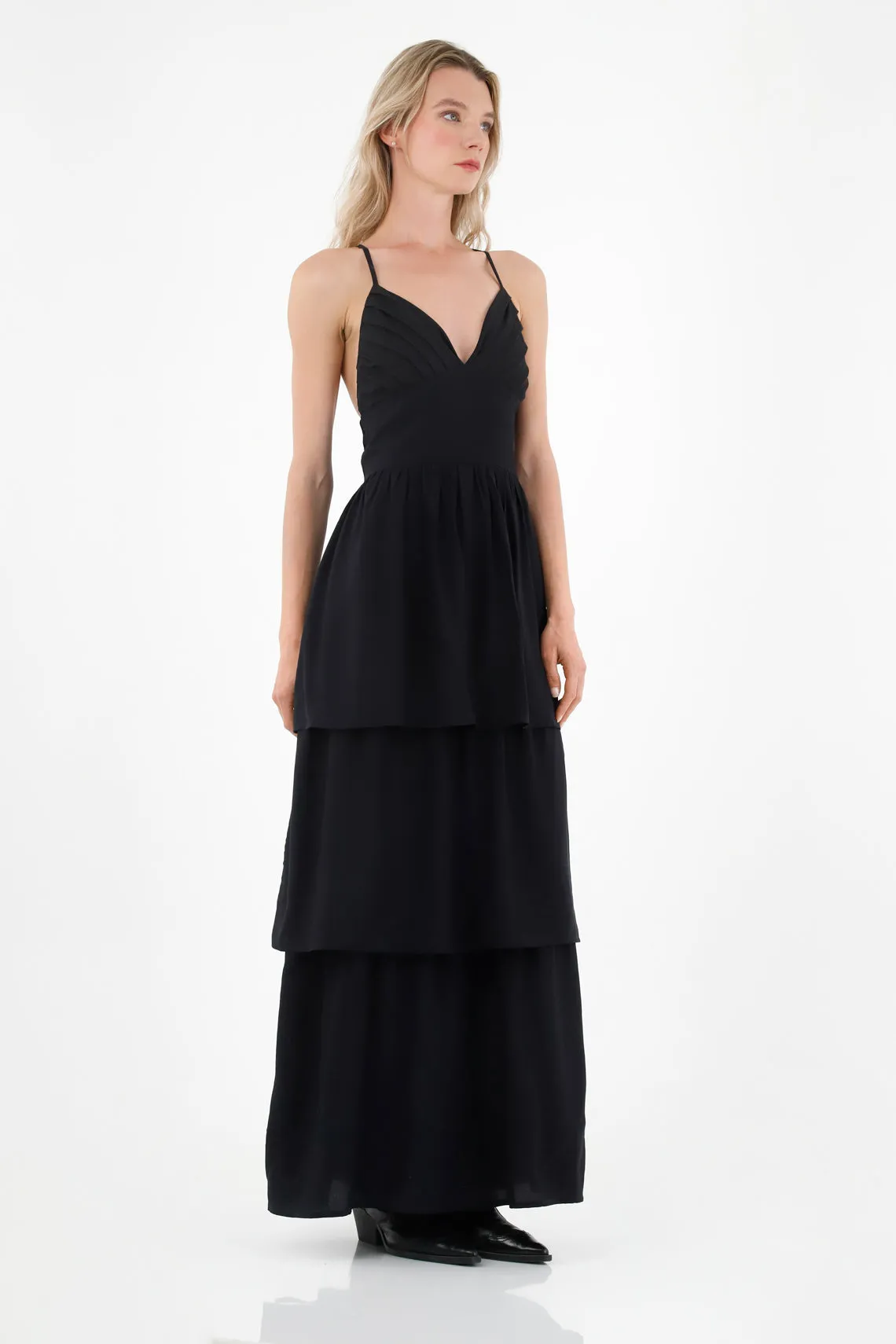 Stylish Black Dress with Ruffled Boleros for Women