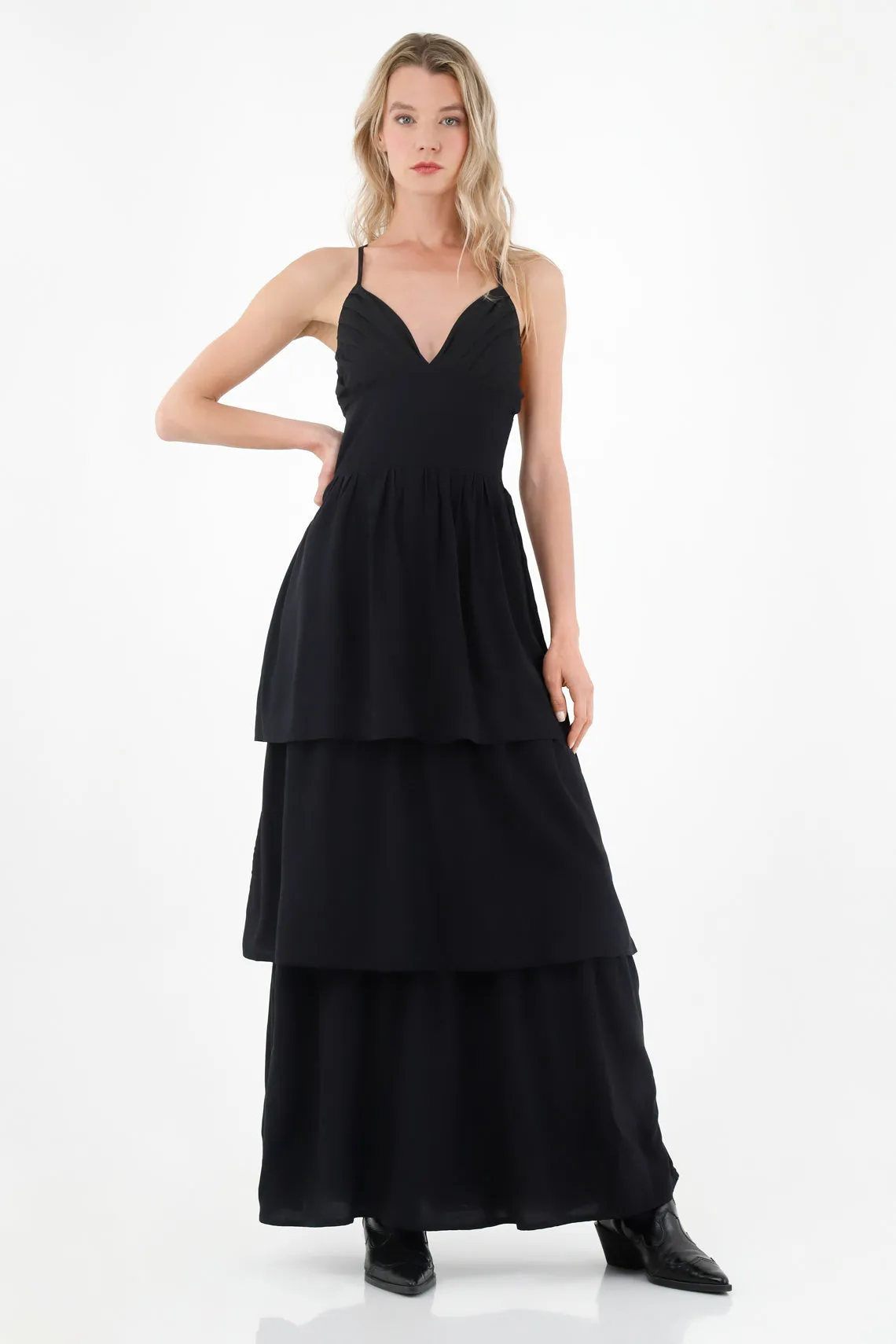 Stylish Black Dress with Ruffled Boleros for Women